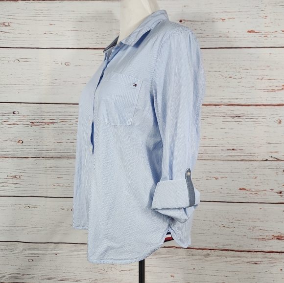 Tommy Hilfiger Women’s Cotton Pinstripe Button Down Shirt Blue Size Xl - Picture 6 of 10
